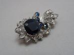 Broche - 18 karaat Witgoud Saffier - Diamant, Sieraden, Tassen en Uiterlijk, Antieke sieraden