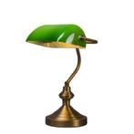 Klassieke tafellamp/notarislamp brons met groen glas -