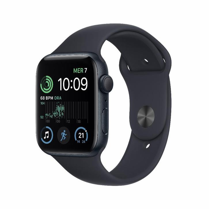 Refurbished Apple Watch SE 2022 GPS 44mm, Sieraden, Tassen en Uiterlijk, Smartwatches, iOS, Waterdicht, Zwart, Verzenden