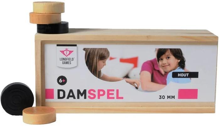 Damstenen Hout 30mm | Longfield - Gezelschapsspellen, Hobby en Vrije tijd, Gezelschapsspellen | Bordspellen, Nieuw, Verzenden