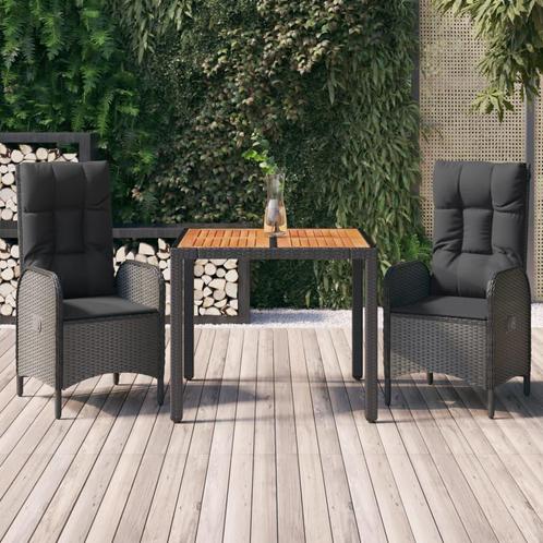 vidaXL 3-delige Tuinset met kussens poly rattan zwart, Tuin en Terras, Tuinsets en Loungesets, Tuinset, Nieuw, Rotan, Verzenden