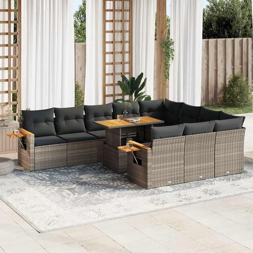 vidaXL 10-delige Loungeset met kussens poly rattan acacia, Tuin en Terras, Tuinsets en Loungesets, Loungeset, Nieuw, Rotan, Verzenden