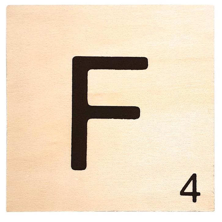 Houten Bordje 10x10x0.5cm - F - Zwarte Letter/Woordwaarde -, Huis en Inrichting, Woonaccessoires | Wanddecoraties, Nieuw, Ophalen of Verzenden