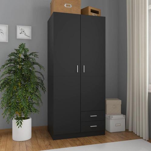 vidaXL Kledingkast 80x52x180 cm bewerkt hout zwart, Huis en Inrichting, Kasten | Kledingkasten, Nieuw, Verzenden