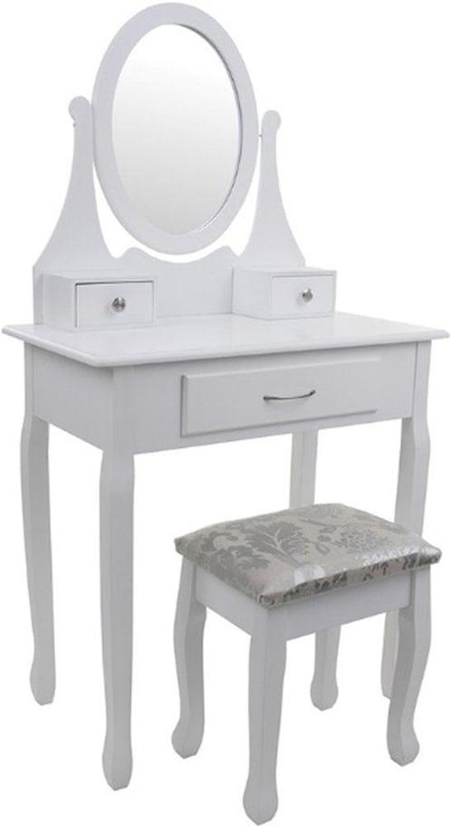 Stijlvolle witte kaptafel met spiegel en kruk - Complete set, Huis en Inrichting, Tafels | Kaptafels, Nieuw, Hout, 100 tot 150 cm