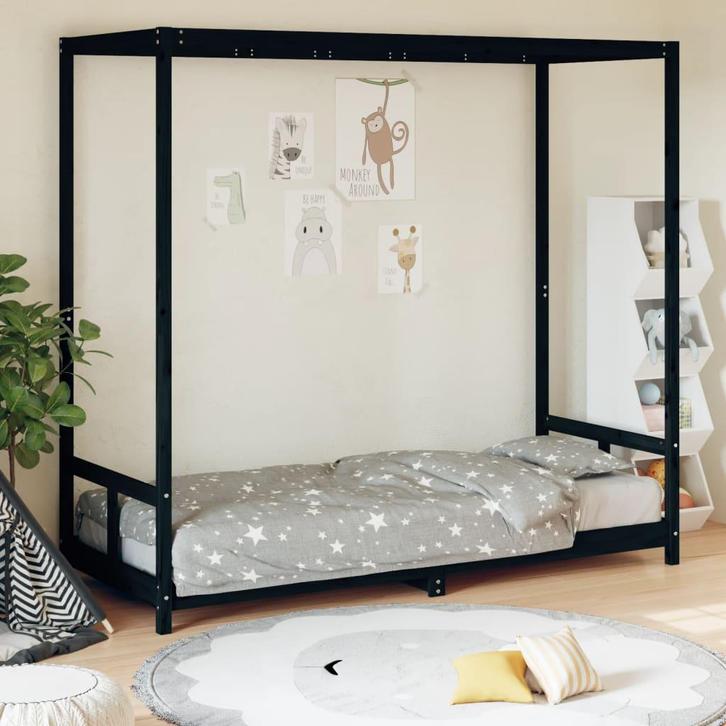 vidaXL Kinderbedframe 80x200 cm massief grenenhout zwart, Kinderen en Baby's, Kinderkamer | Bedden, Nieuw, Verzenden