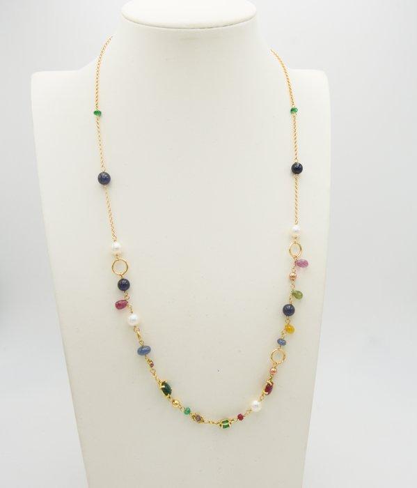 Halsketting - 18 karaat Roségoud, Witgoud Parel - Toermalijn, Sieraden, Tassen en Uiterlijk, Kettingen