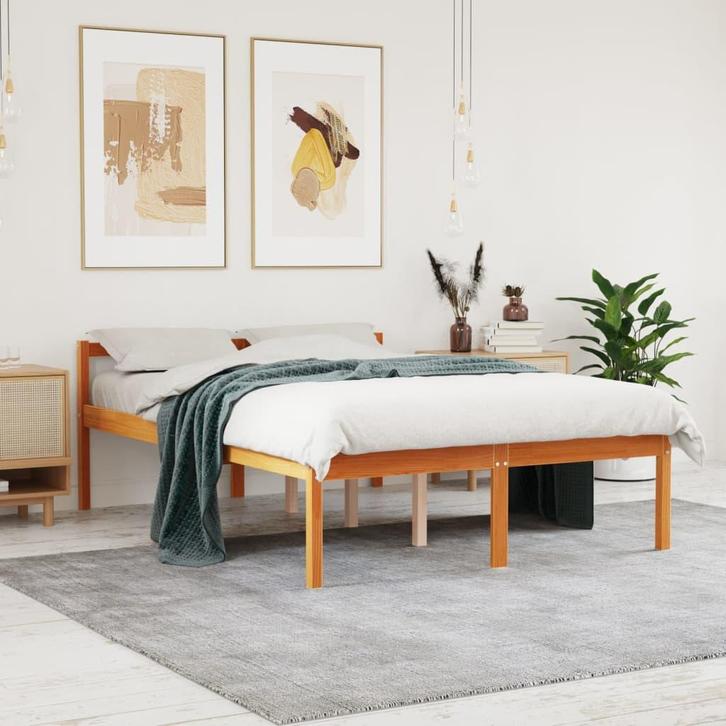 vidaXL Seniorenbed 135x190 cm massief grenenhout wasbruin, Huis en Inrichting, Slaapkamer | Bedden, Overige maten, 190 cm of minder