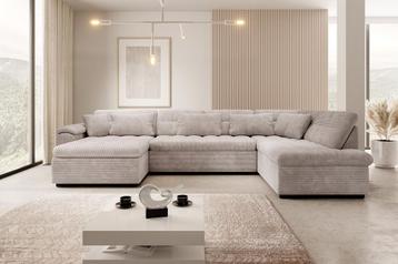 Meubella hoekbank Nicoreta beige ribstof 350x200cm beschikbaar voor biedingen