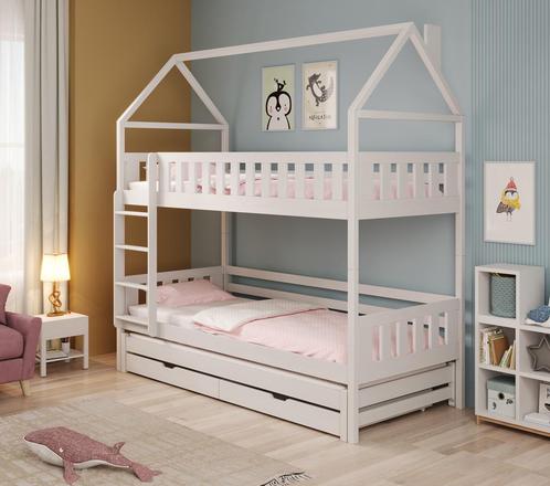 Stapelbed - Wit - 90x200 cm - 3 persoons - Huisjesbed, Kinderen en Baby's, Kinderkamer | Bedden, Nieuw, Verzenden