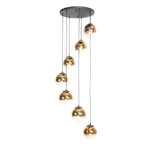 Smart hanglamp zwart met goud glas 7-lichts incl. 7 Wifi, Huis en Inrichting, Lampen | Hanglampen, Nieuw, Glas, 75 cm of meer
