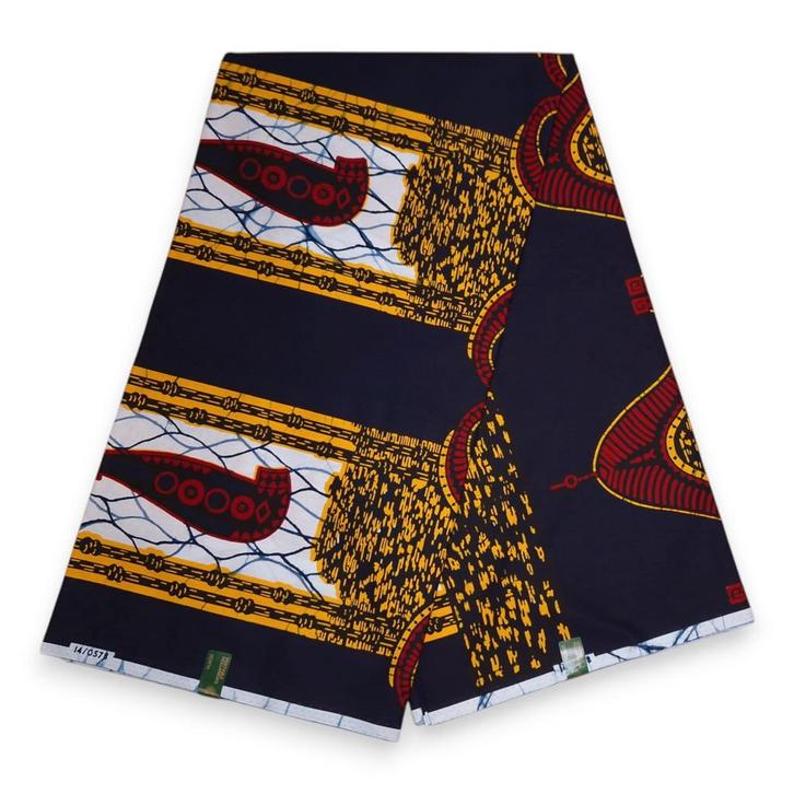VLISCO stof Hollandais Afrikaanse Wax print - Donkerblauw Ch, Hobby en Vrije tijd, Stoffen en Lappen, Nieuw, Ophalen of Verzenden