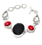 Zilver, Zwarte spinel, rode koraal, witte topaas -