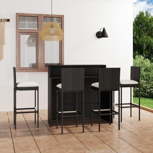 vidaXL 5-delige Tuinbarset met kussens zwart, Tuin en Terras, Tuinsets en Loungesets, Nieuw, 4 zitplaatsen, Rotan, Verzenden
