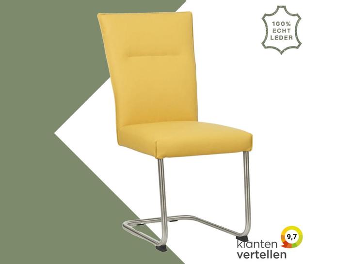 Leren eetkamerstoel Retro - Toledo Giallo (geel) -, Huis en Inrichting, Stoelen, Eén, Overige kleuren, Nieuw, Leer, Ophalen of Verzenden