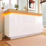 Hoogglans Dressoir 140 cm – Wit met 5 Lades en LED Licht, Huis en Inrichting, Kasten | Dressoirs, Verzenden, Nieuw