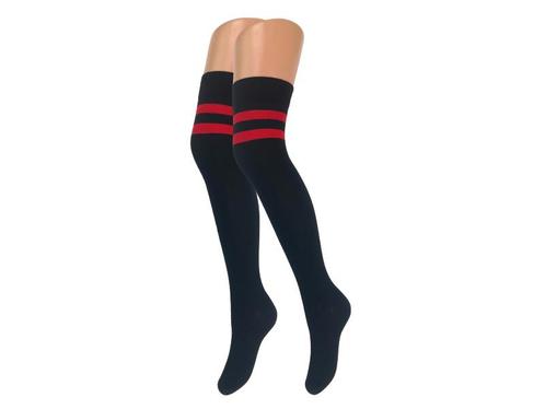 Overknee kousen - SQOTTON - Zwart-Rood - Gestreept, Kleding | Dames, Sokken en Kousen, Verzenden