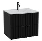 Badkamermeubel Set Fraser 60cm - Hoogglans zwart - 2 lades, Verzenden, Nieuw, Wastafelkast