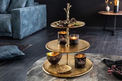 Design taartplateau ABSTRACT 48cm goud met drie niveaus -, Huis en Inrichting, Woonaccessoires | Vazen, Ophalen of Verzenden
