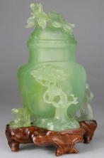 Sculptuurvaas - Roos - Palissander voet - Steen,, Antiek en Kunst