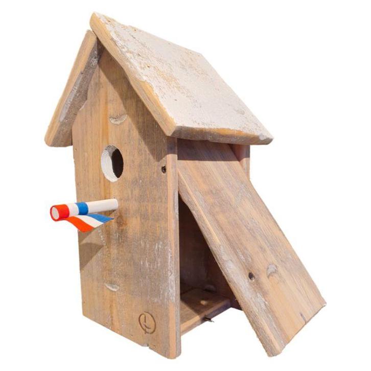 Een minimalistisch houten vogelhuisje (Decoratie, Interieur), Huis en Inrichting, Woonaccessoires | Overige, Nieuw, Ophalen of Verzenden