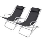 vidaXL Terrasstoelen verstelbaar 2 st staal zwart, Tuin en Terras, Ligbedden, Verzenden, Nieuw
