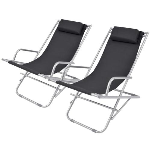 vidaXL Terrasstoelen verstelbaar 2 st staal zwart, Tuin en Terras, Ligbedden, Nieuw, Verzenden