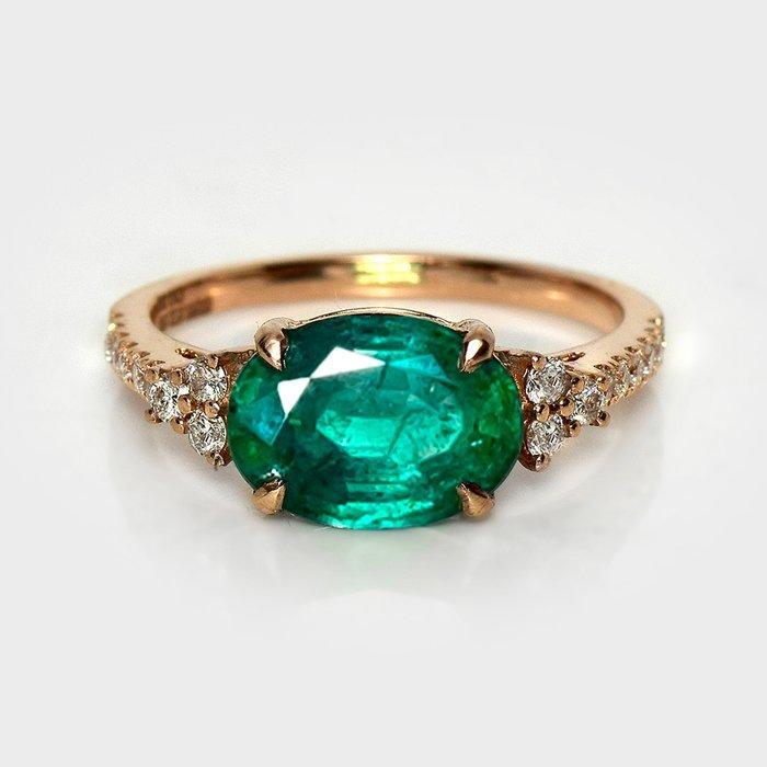 Ring - 14 karaat Roségoud - 2.89ct. tw. Smaragd - Diamant, Sieraden, Tassen en Uiterlijk, Ringen