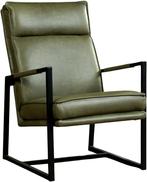 Olijfgroene leren industriële design fauteuil - Vintage Leer, Huis en Inrichting, Fauteuils, Nieuw, Ophalen of Verzenden, 50 tot 75 cm