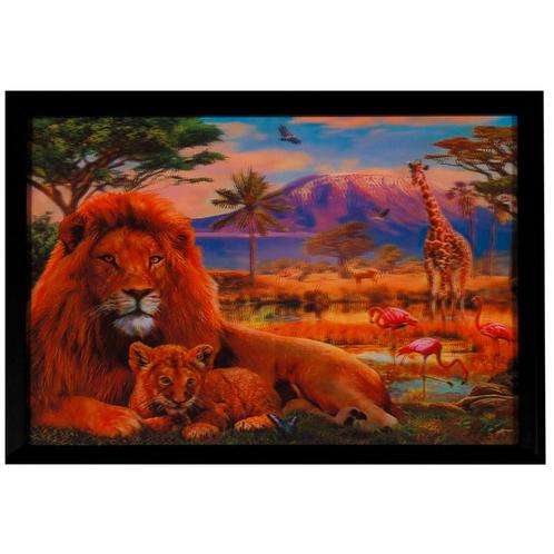 Poster 3D met Lijst - Leeuwen & Flamingos & Giraf Savanne -, Huis en Inrichting, Woonaccessoires | Schilderijen, Tekeningen en Foto's