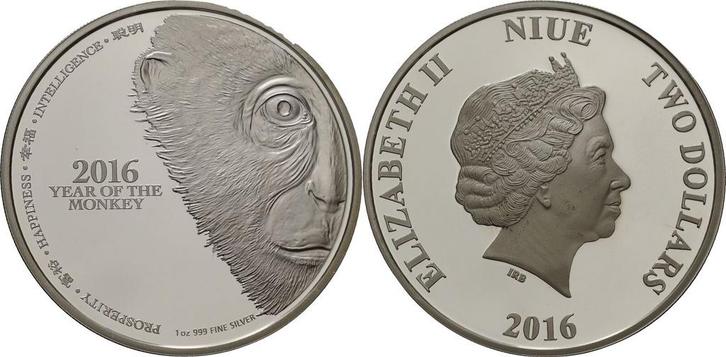 2 Dollars 2016 Niue (MuntenenBankbiljetten-Wereldmunten), Postzegels en Munten, Munten | Amerika, Verzenden