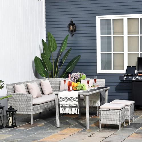 Tuinmeubelset – LuxeLife - Rieten design – Metaal - Grijs, Tuin en Terras, Tuinsets en Loungesets, Nieuw, Ophalen of Verzenden