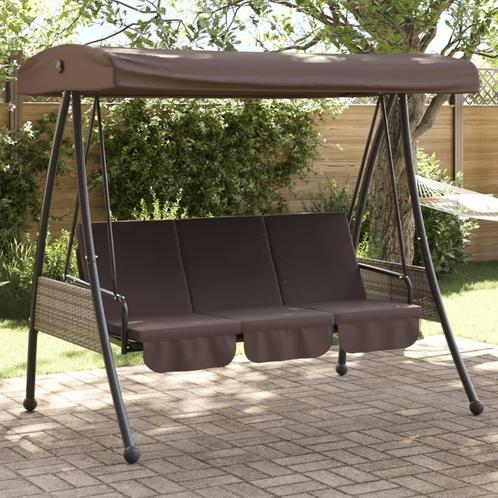 vidaXL Schommelbank met verstelbare luifel staal koffiebruin, Tuin en Terras, Tuinbanken, Nieuw, Metaal, Verzenden