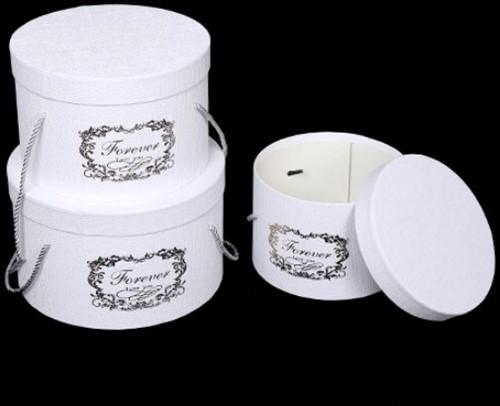 Bloemendoos set van 3 luxe rond white/ivory forever love you, Hobby en Vrije tijd, Knutselen, Nieuw, Ophalen of Verzenden