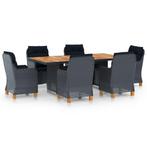 vidaXL 7-delige Tuinset met kussens poly rattan donkergrijs, 6 zitplaatsen, Nieuw, Tuinset, Verzenden