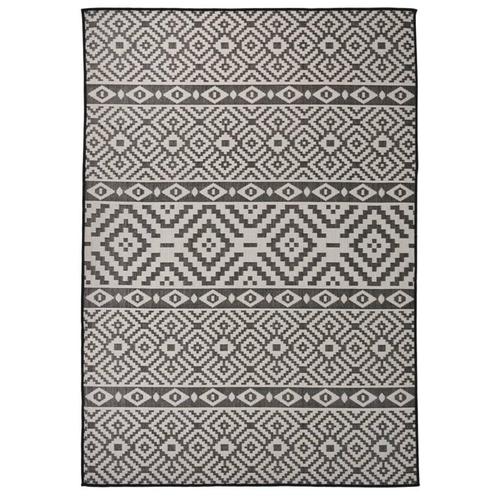 vidaXL Buitenkleed met patroon platgeweven 140x200 cm zwart, Huis en Inrichting, Stoffering | Tapijten en Kleden, Zwart, Nieuw