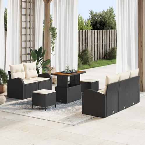 vidaXL 8-delige tuinset met kussens zwart poly rattan acacia, Tuin en Terras, Tuinsets en Loungesets, Tuinset, Nieuw, Rotan, Verzenden