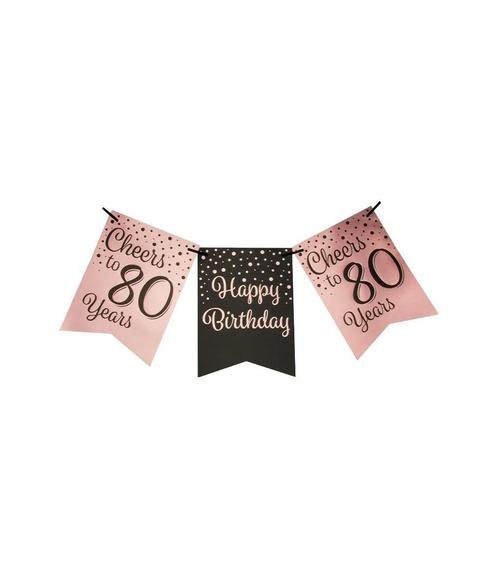 Verjaardagsslinger Vaandel 80 Jaar Roze/Zwart (6m), Hobby en Vrije tijd, Feestartikelen, Nieuw, Ophalen of Verzenden