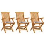 vidaXL Tuinstoelen 3 st met grijs geruite kussens massief, Verzenden, Nieuw, Teakhout