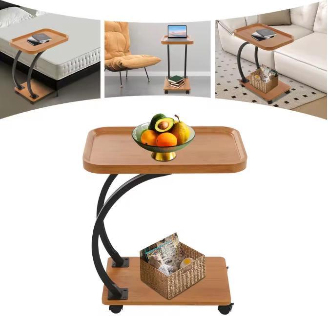 Bijzettafel Houtlook met Wielen en 2 niveaus – Bakverf afwer, Huis en Inrichting, Tafels | Salontafels, Nieuw, Verzenden