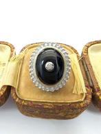 Ring - 18 karaat Witgoud Diamant  (Natuurlijk) - Onyx, Sieraden, Tassen en Uiterlijk, Antieke sieraden
