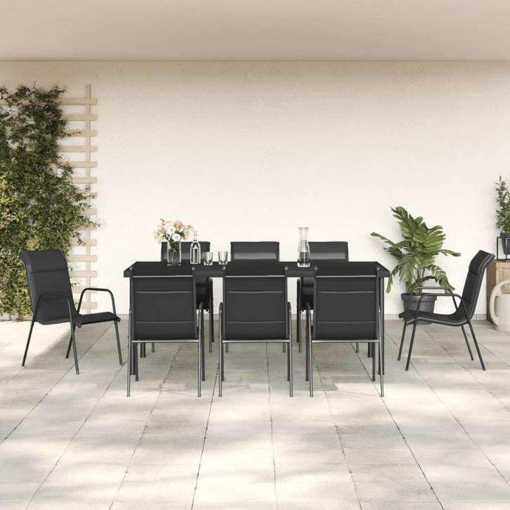 vidaXL 9-delige Tuinset textileen en staal zwart, Tuin en Terras, Tuinsets en Loungesets, Tuinset, Nieuw, 8 zitplaatsen, Rvs, Verzenden