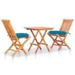 vidaXL 3-delige Bistroset met lichtblauwe kussens massief, Tuin en Terras, Verzenden, Nieuw, Teakhout, 3 zitplaatsen