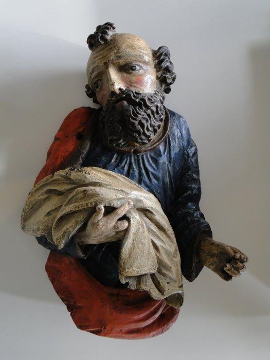 sculptuur, Gotischer Heiliger um 1500 - 37 cm - Polychroom, Antiek en Kunst, Antiek | Overige Antiek
