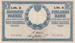 1918 Finland P 24a 5 Markkaa 1909 Xf, Postzegels en Munten, Bankbiljetten | Europa | Niet-Eurobiljetten, Verzenden
