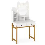 LIVSK Kaptafel met Verlichte Spiegel - 3 Open Planken - 2 La, Verzenden, Nieuw