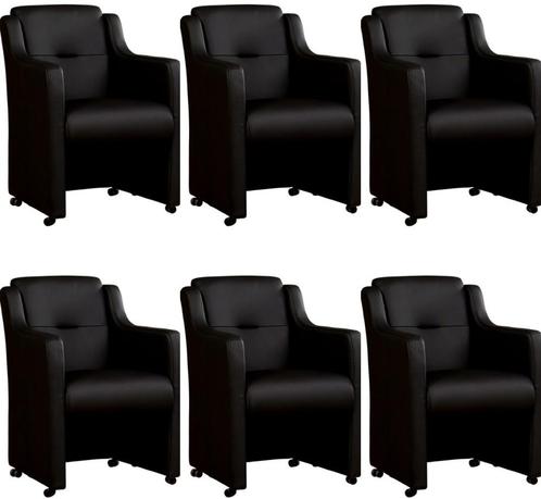 Set van 6 Zwarte leren landelijke eetkamerfauteuils - Hermes, Huis en Inrichting, Stoelen, Vijf, Zes of meer stoelen, Overige kleuren