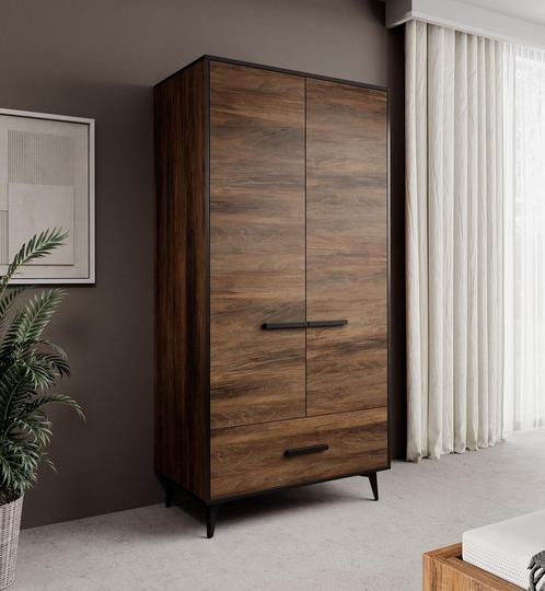 Kledingkast donker eiken 92x40x185 met klapdeuren, Huis en Inrichting, Kasten | Vitrinekasten, 25 tot 50 cm, Nieuw, 150 tot 200 cm