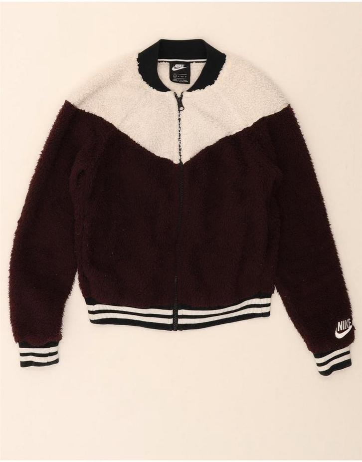 NIKE Womens Fleece Jacket UK 6 XS Burgundy Colourblock, Kleding | Dames, Jassen | Winter, Verzenden