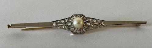 Broche - 18 karaat Geel goud, Witgoud - 0.25ct. tw. Parel -, Sieraden, Tassen en Uiterlijk, Antieke sieraden